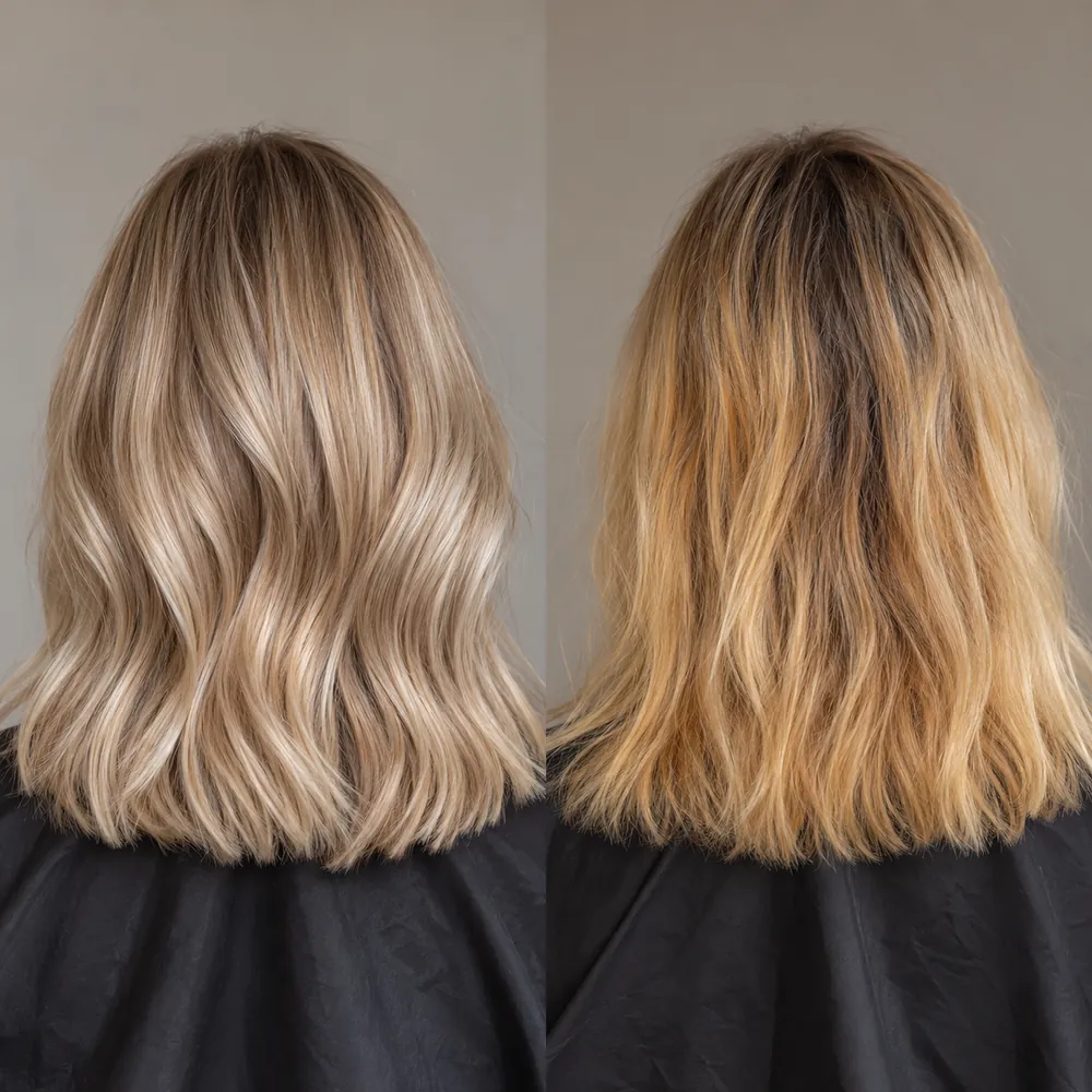 Inspiration look: colour correction, two shades of blonde side by side