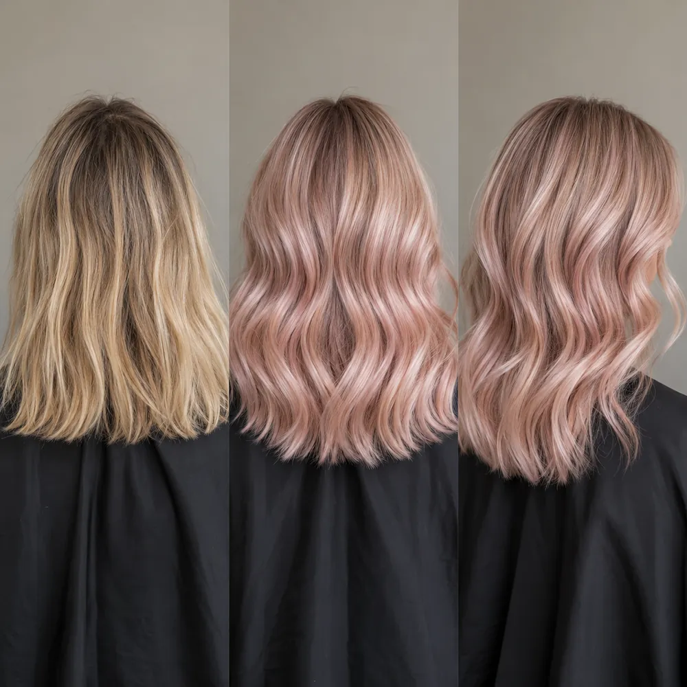 Inspiration look: blonde, then two views of pink blonde