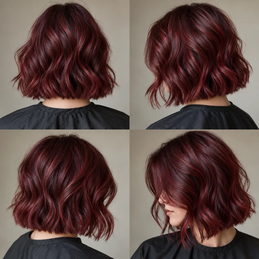 Inspiration look: a rich red wavy bob, four views